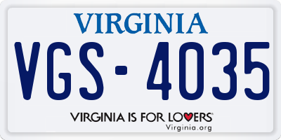 VA license plate VGS4035