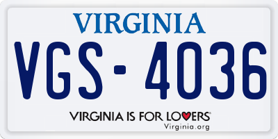 VA license plate VGS4036