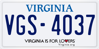 VA license plate VGS4037