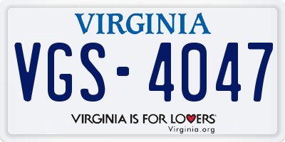 VA license plate VGS4047