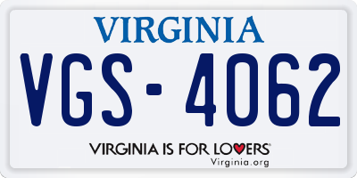 VA license plate VGS4062