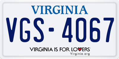 VA license plate VGS4067
