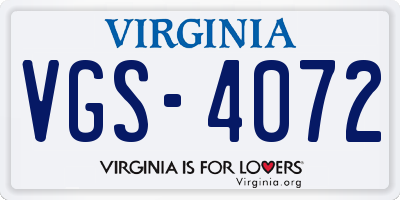 VA license plate VGS4072