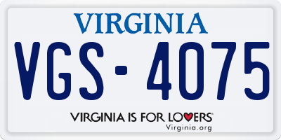 VA license plate VGS4075