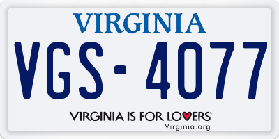 VA license plate VGS4077