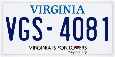VA license plate VGS4081