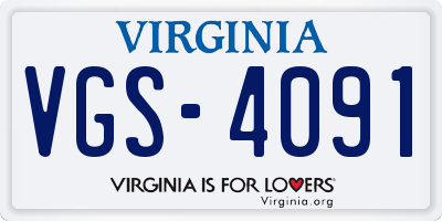 VA license plate VGS4091