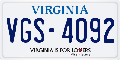 VA license plate VGS4092