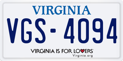 VA license plate VGS4094