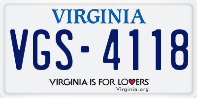 VA license plate VGS4118