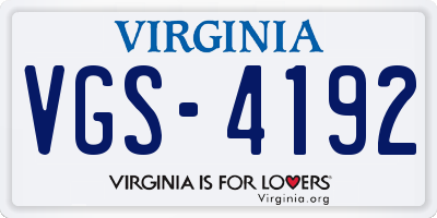 VA license plate VGS4192