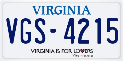 VA license plate VGS4215