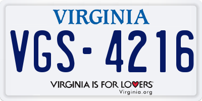 VA license plate VGS4216