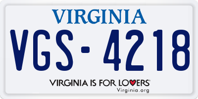 VA license plate VGS4218