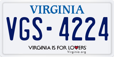 VA license plate VGS4224