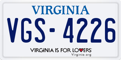 VA license plate VGS4226