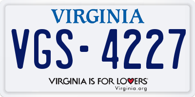 VA license plate VGS4227