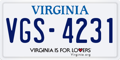 VA license plate VGS4231
