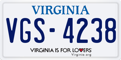 VA license plate VGS4238