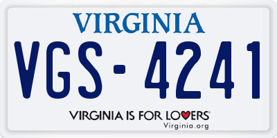 VA license plate VGS4241