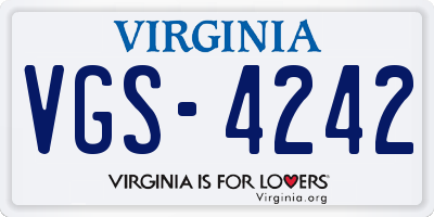 VA license plate VGS4242