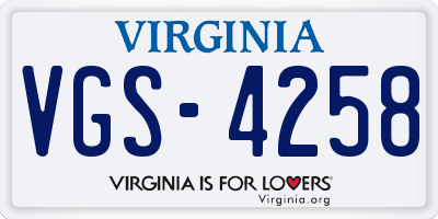 VA license plate VGS4258