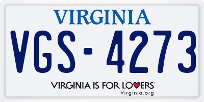 VA license plate VGS4273