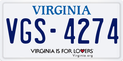 VA license plate VGS4274