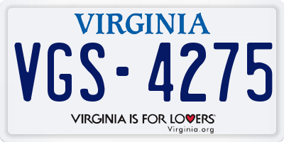 VA license plate VGS4275