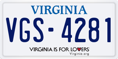 VA license plate VGS4281
