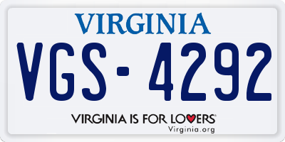 VA license plate VGS4292