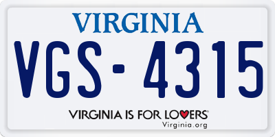 VA license plate VGS4315