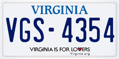 VA license plate VGS4354