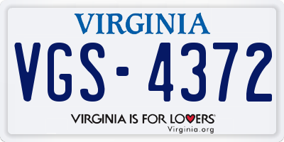 VA license plate VGS4372