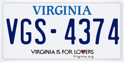 VA license plate VGS4374