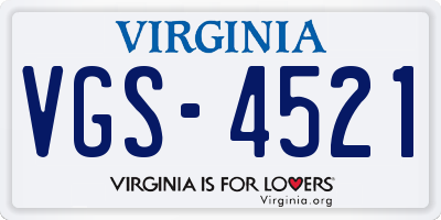 VA license plate VGS4521
