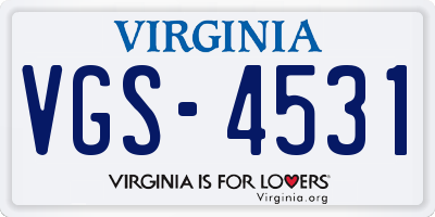 VA license plate VGS4531