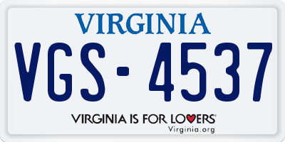 VA license plate VGS4537