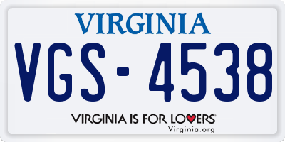 VA license plate VGS4538