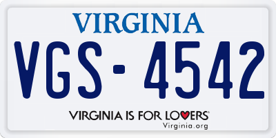 VA license plate VGS4542