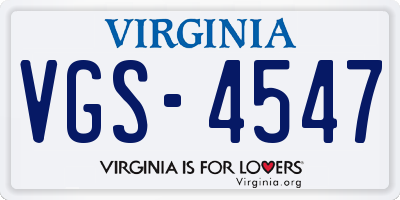 VA license plate VGS4547