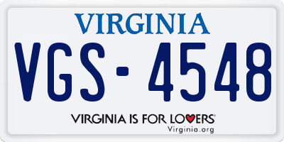 VA license plate VGS4548