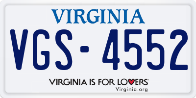 VA license plate VGS4552