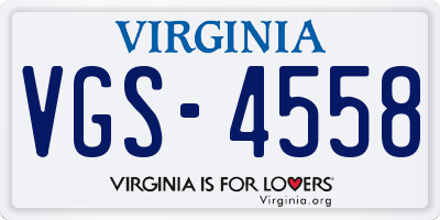 VA license plate VGS4558