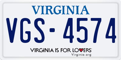 VA license plate VGS4574
