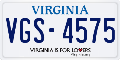 VA license plate VGS4575