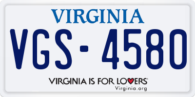 VA license plate VGS4580