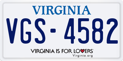 VA license plate VGS4582
