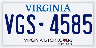 VA license plate VGS4585