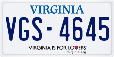 VA license plate VGS4645